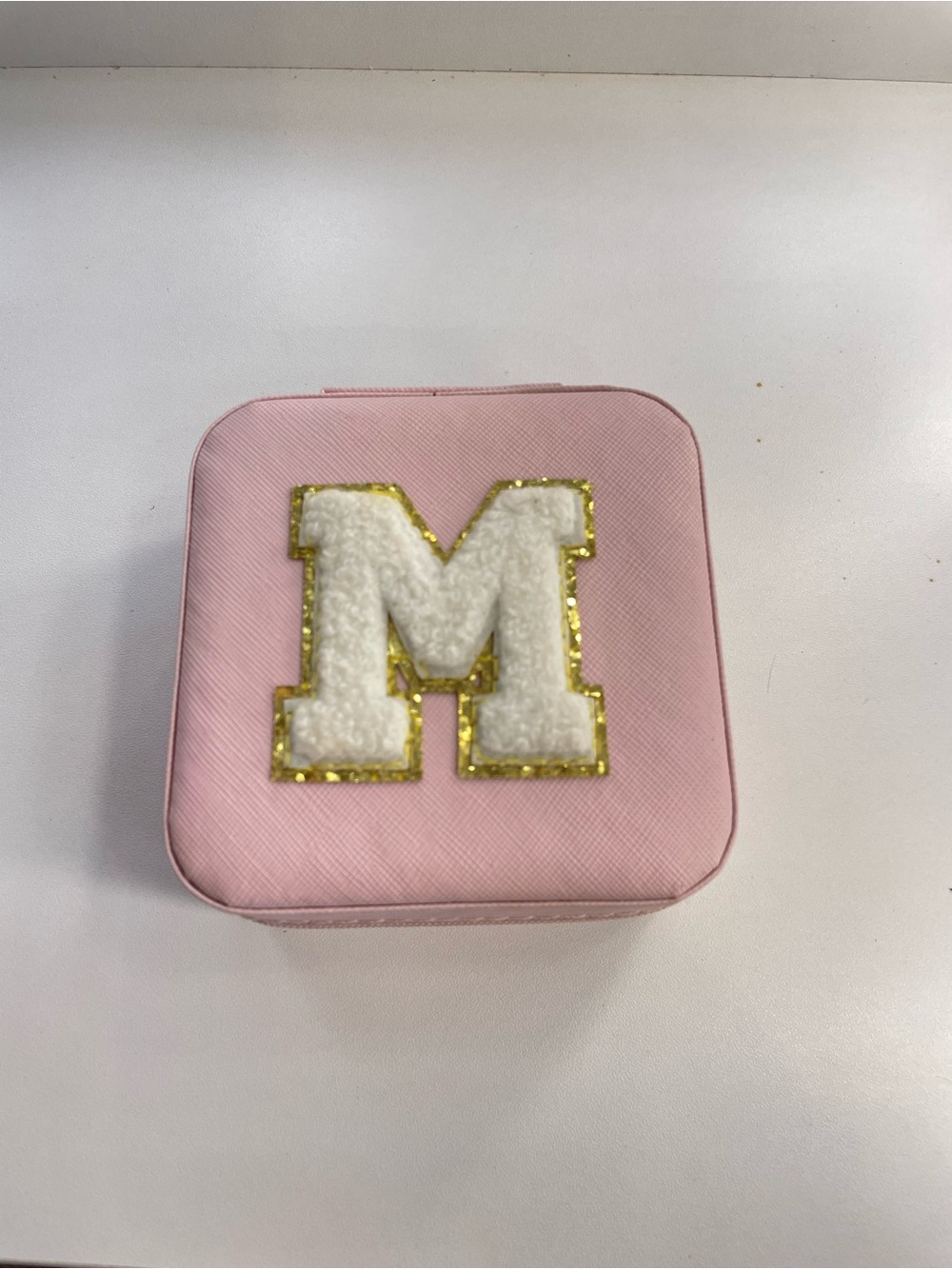 Pink Travel Jewelry Case with White 'M' Accent